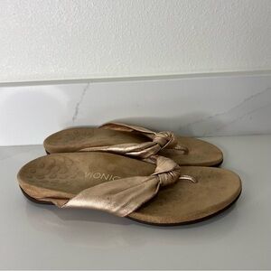 Vionic Womens Pippa Rose Gold Leather Orthotic Flip Flop Sandals Size 9